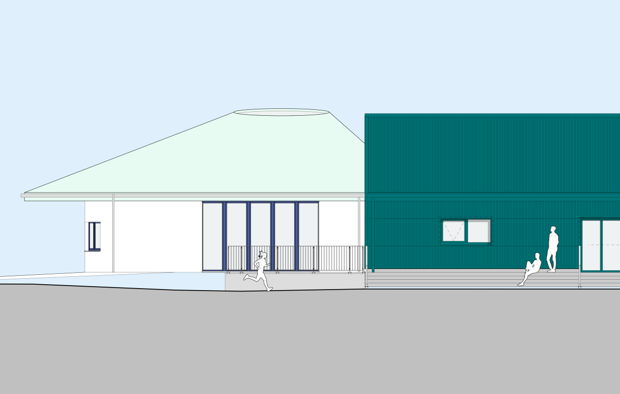 Architectural side view of new build water sports hub
