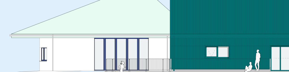 Architectural side view of new build water sports hub